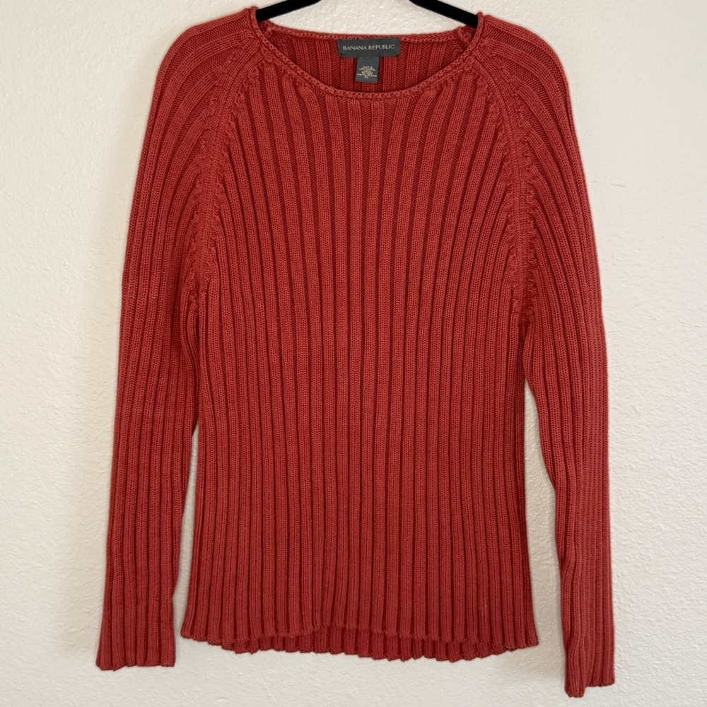 Fisherman Preppy Old Money Red Ribbed Knit Cotton Crewneck Sweater Layer Mens XL
